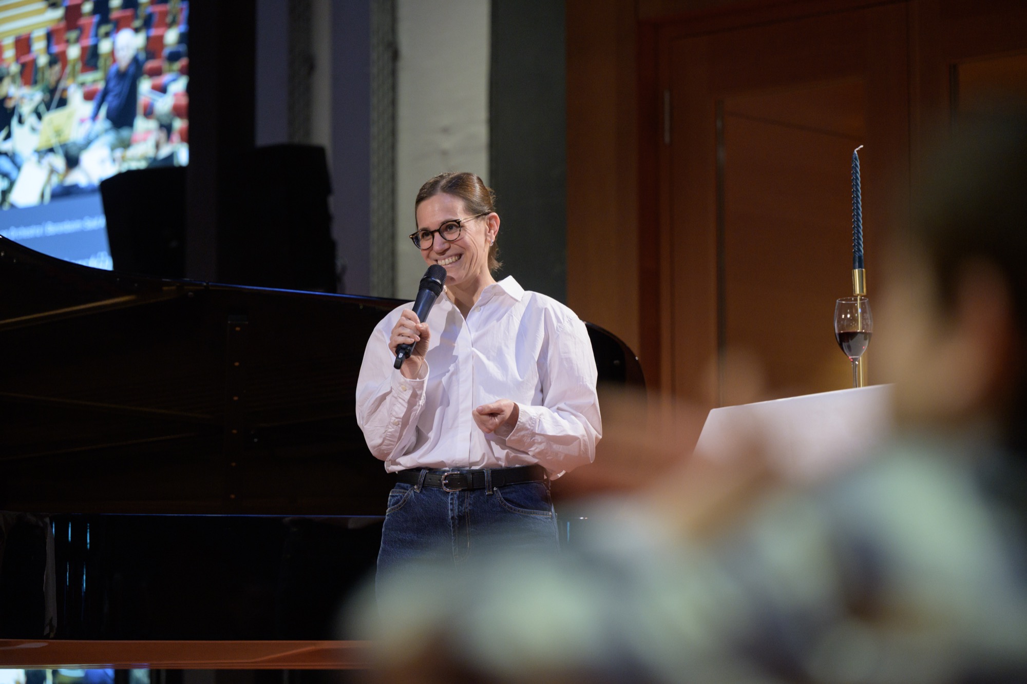 Speaking at a concert event